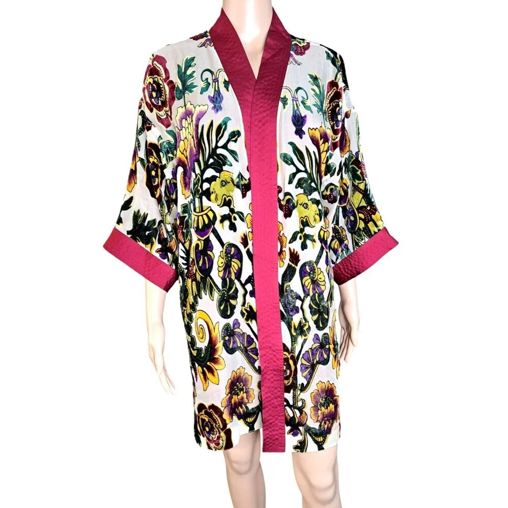 Chico's Burnout Kimono Jacket Small Medium Special Edition New Tags Velvet Silk - Picture 1 of 12